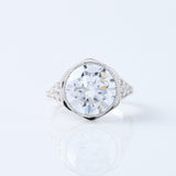 Art Deco Round Cut Moissanite Diamond Bezel Set Milgrain Engagement Ring