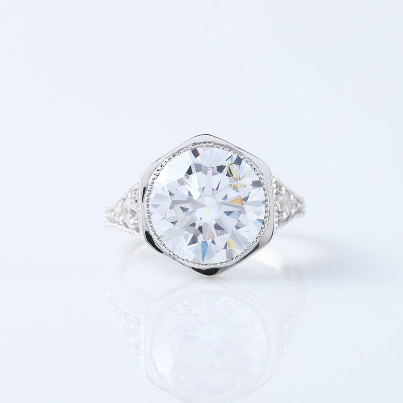 Art Deco Round Diamond Bezel Set Engagement Ring