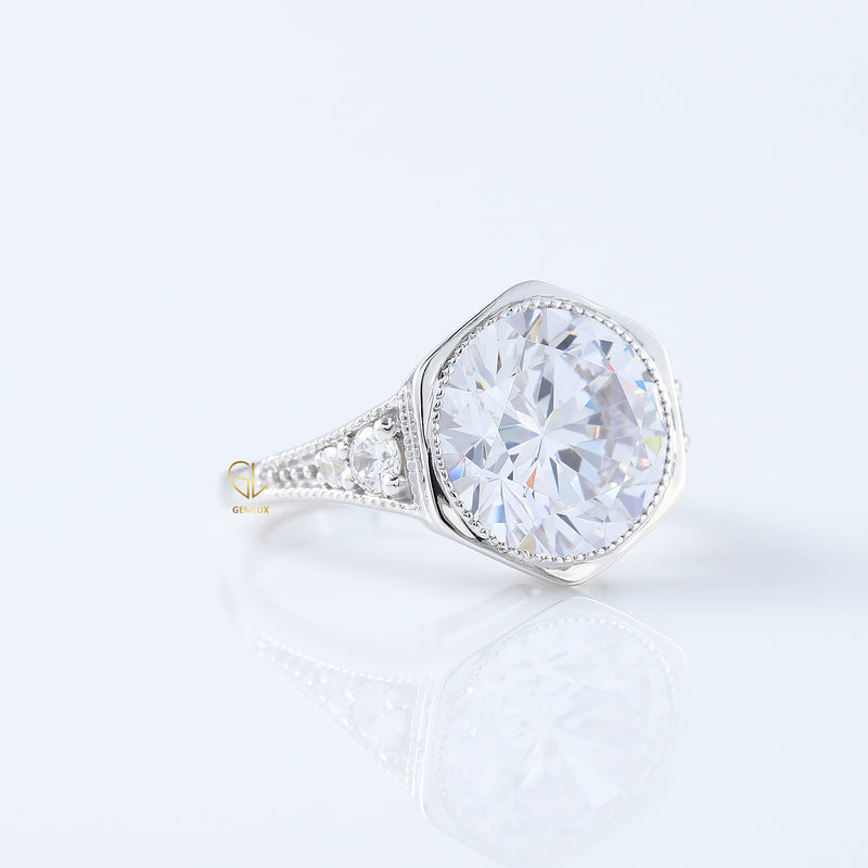 Art Deco Round Diamond Bezel Set Engagement Ring