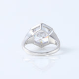 Art Deco Round Cut Moissanite Diamond Bezel Set Milgrain Engagement Ring