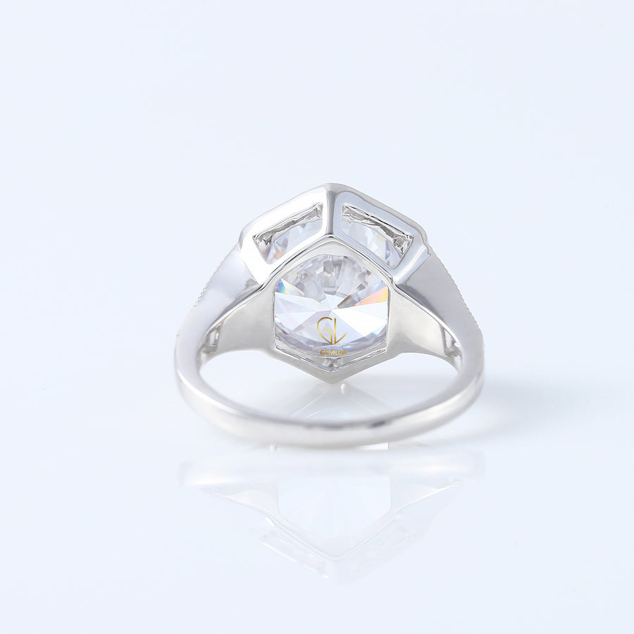 Bezel Set Round Moissanite Milgrain Art Deco Ring