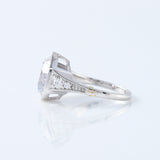 Art Deco Round Cut Moissanite Diamond Bezel Set Milgrain Engagement Ring
