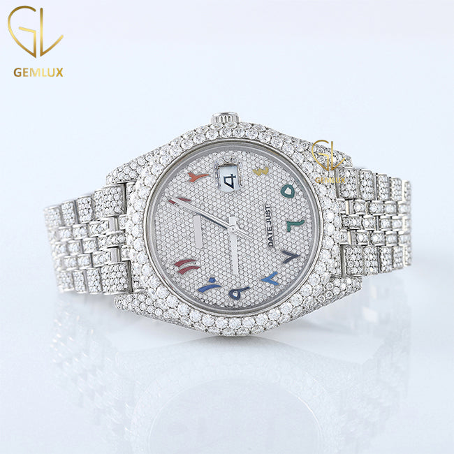 Iced Out Rainbow Arabic Dial D VVS Moissanite Diamond Watch