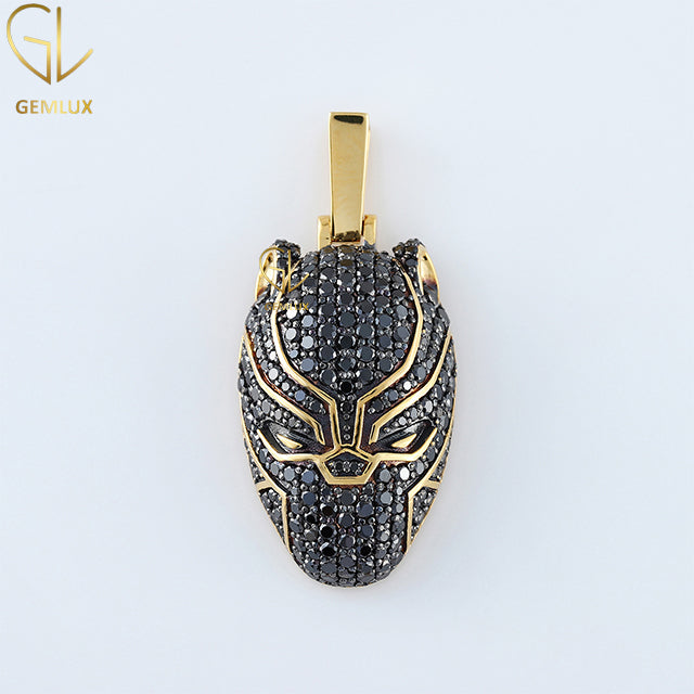 Black Moissanite Diamond Iced Out Mask Wear Black Panther Pendant