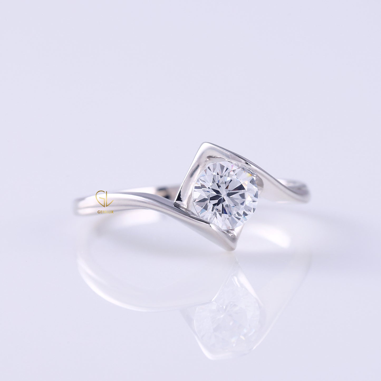 Swirl Bypass Round Moissanite Engagement Ring