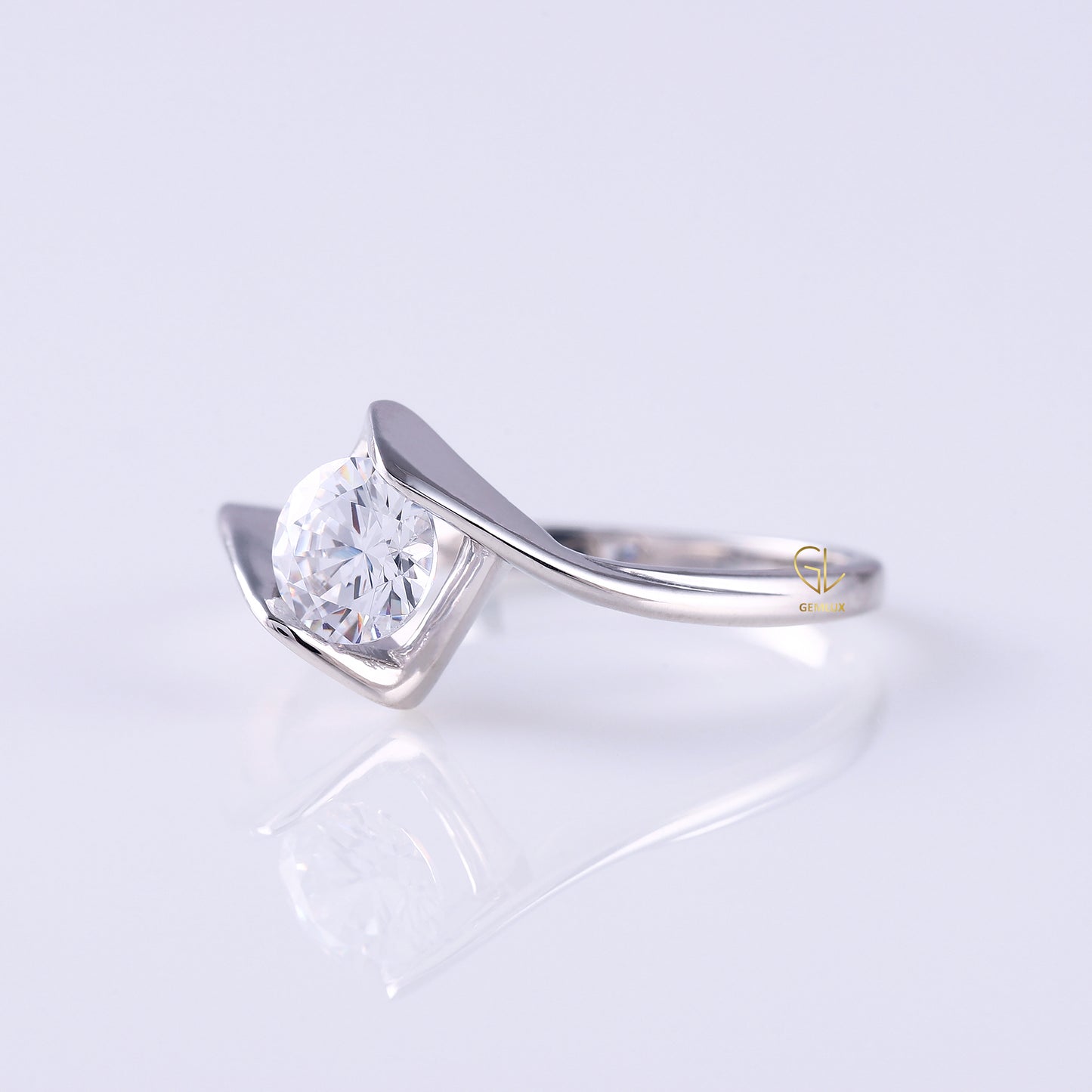 Swirl Bypass Round Moissanite Engagement Ring