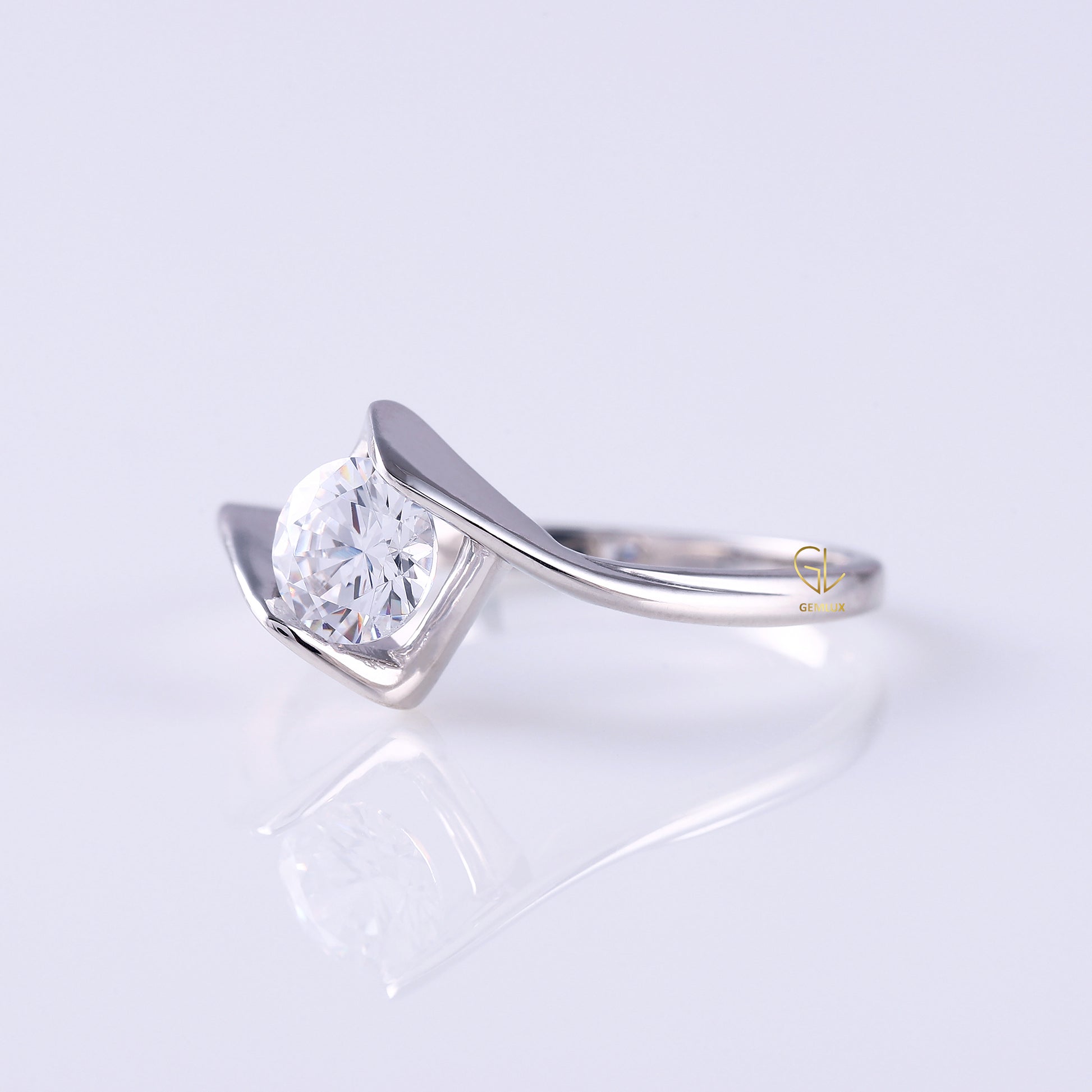 Swirl Bypass Round Moissanite Engagement Ring