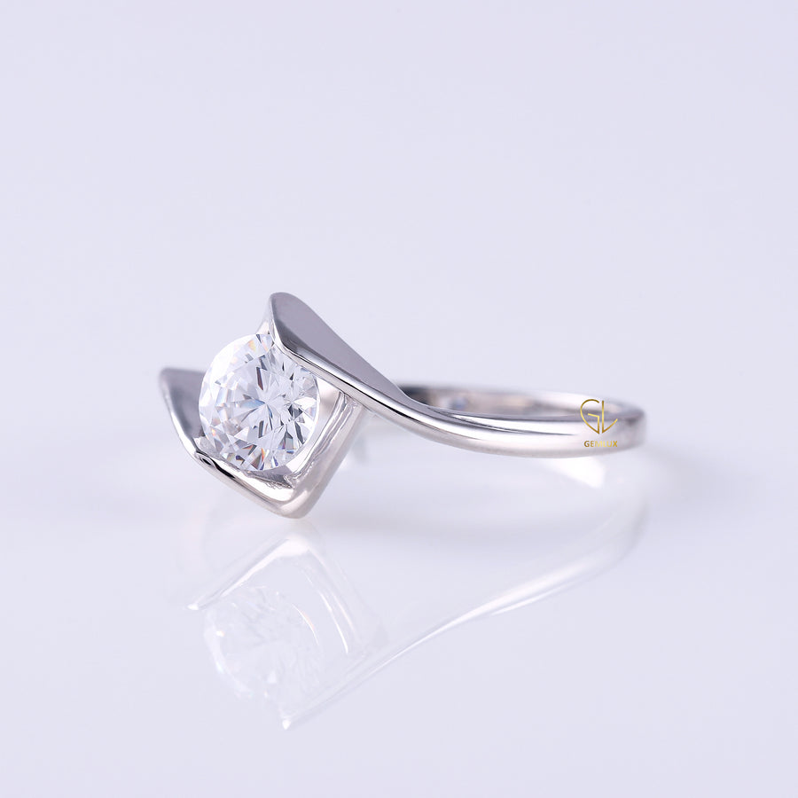 Swirl Bypass Round Moissanite Engagement Ring