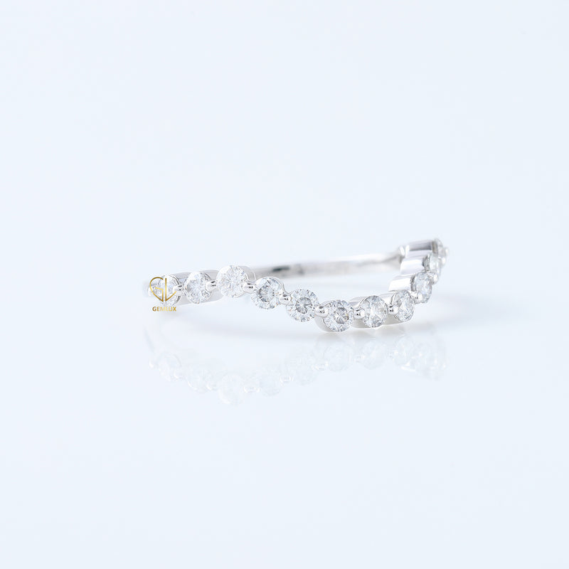 Round Cut Lab Grown Diamond Half Eternity Curved Wedding Band