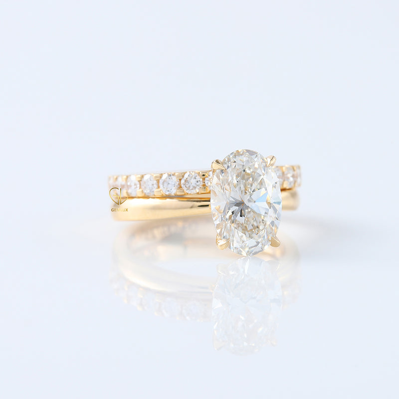 Oval Cut Moissanite Solitaire Ring With Matching Eternity Ring Set
