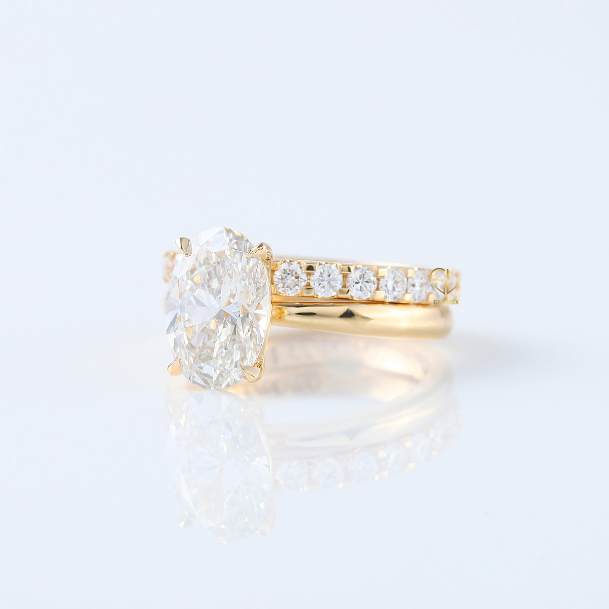 Oval Cut Moissanite Solitaire Ring With Matching Eternity Ring Set 