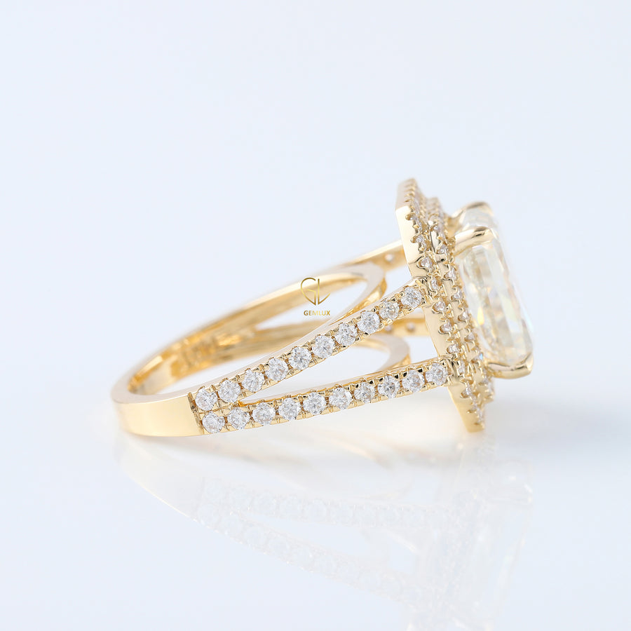 Radiant Cut Diamond Double Halo Split Shank Ring