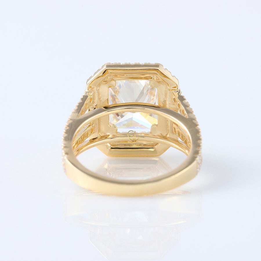 Radiant Cut Diamond Double Halo Split Shank Ring