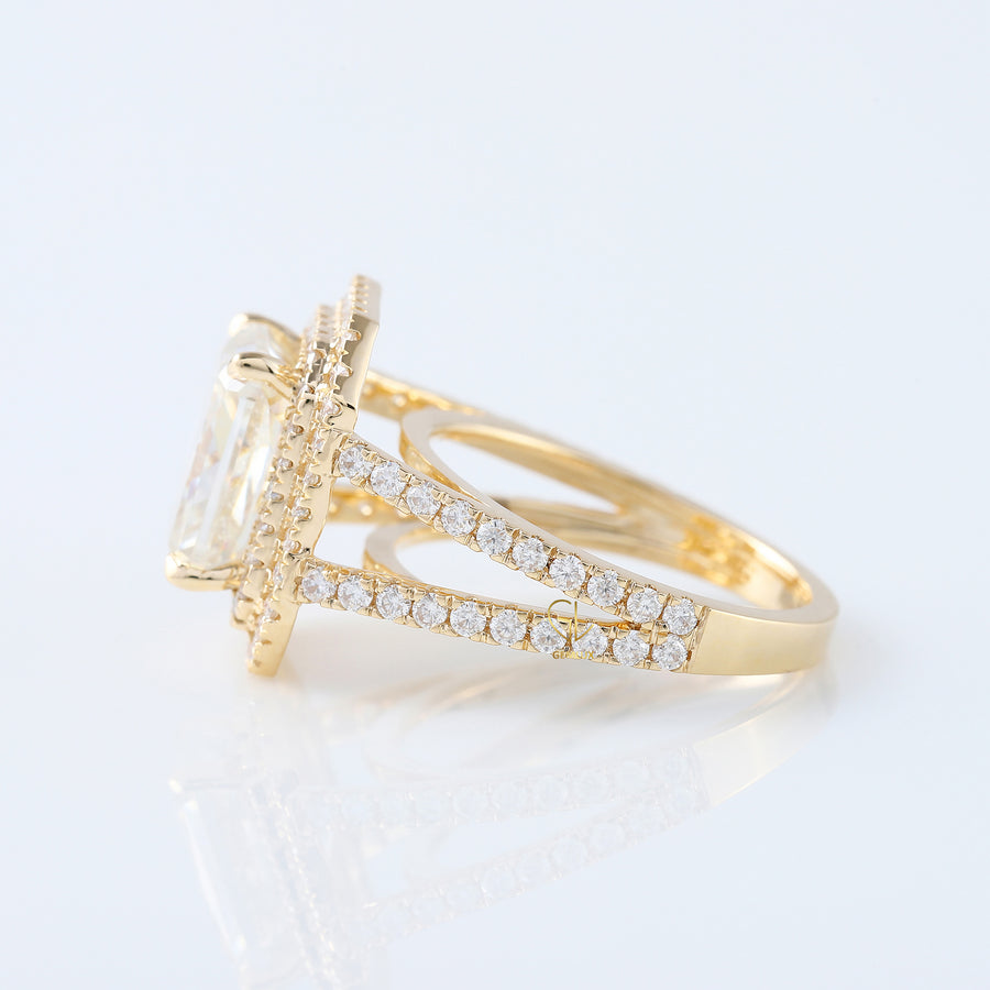 Radiant Cut Diamond Double Halo Split Shank Ring