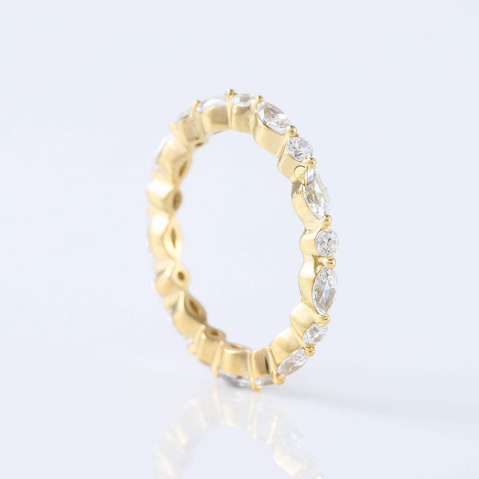IGI Certified Marquise Cut & Round Cut Lab Grown Diamond Eternity Wedding Band