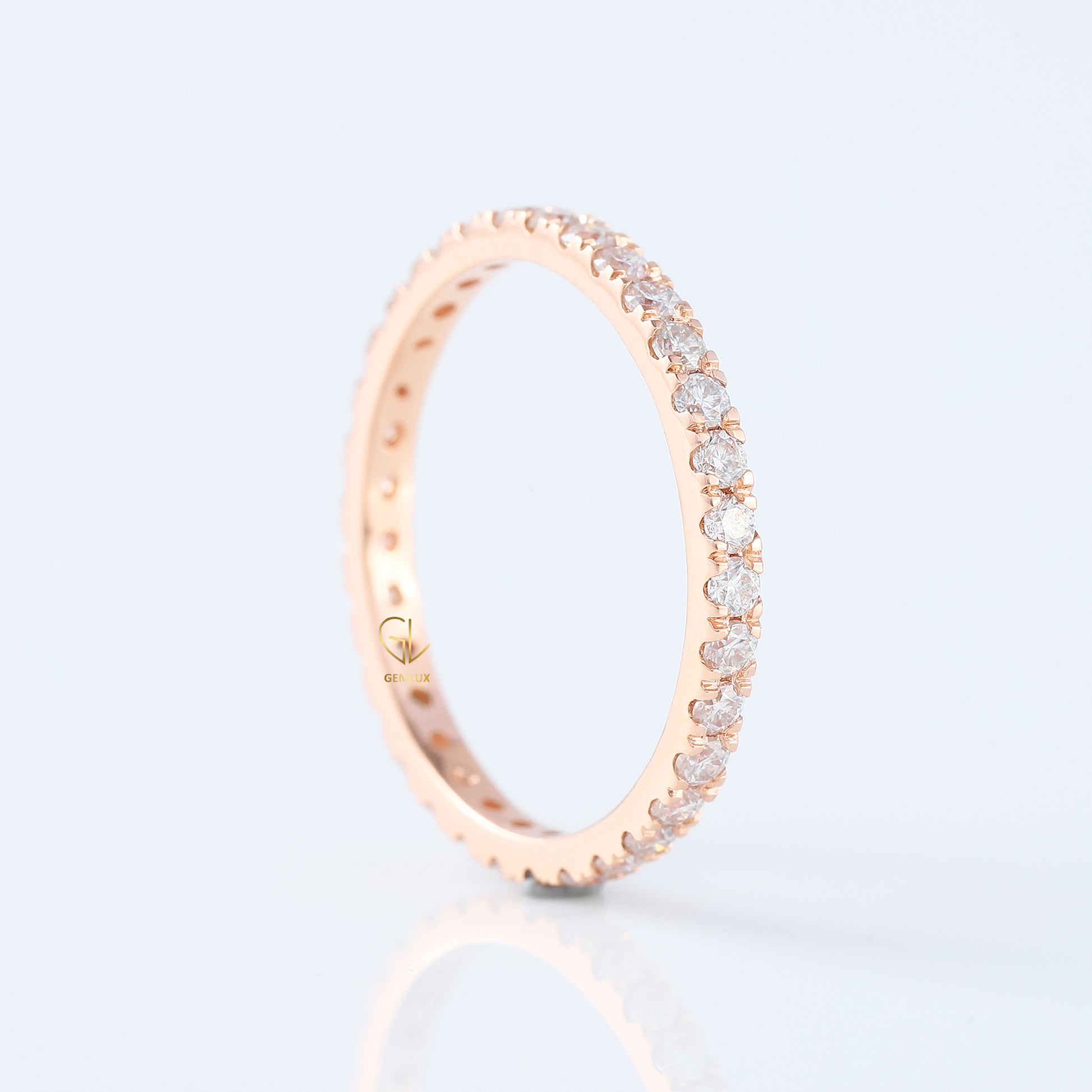 Round Cut Lab Grown Diamond Minimalist Eternity Wedding Band