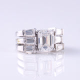 Three Stone Emerald Cut Moissanite Trio Ring Set