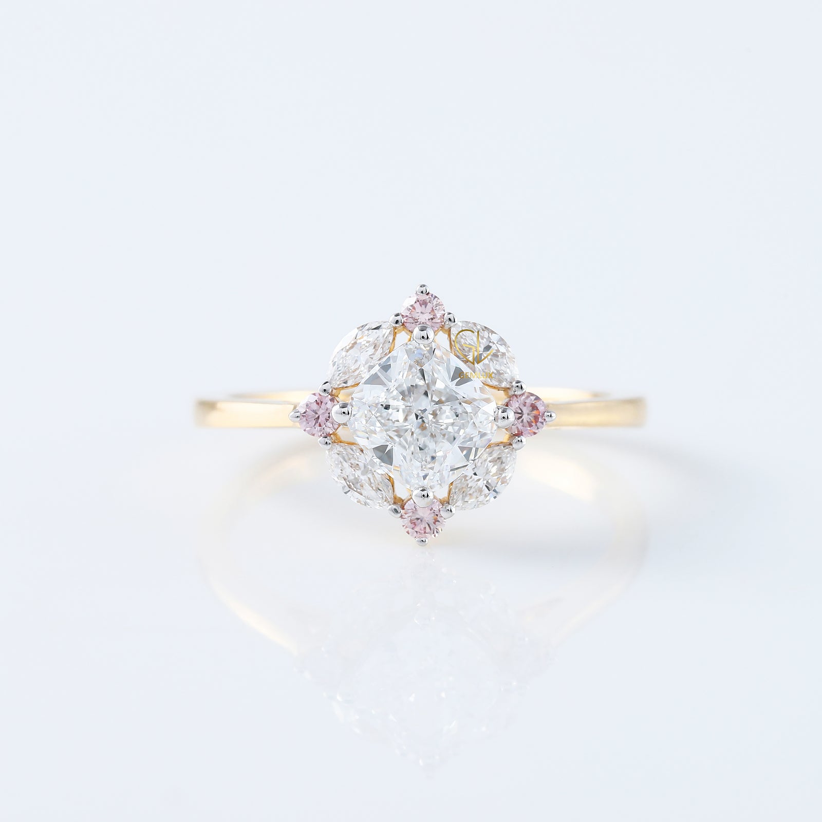 Cushion Cut Moissanite Diamond Halo Engagement Ring