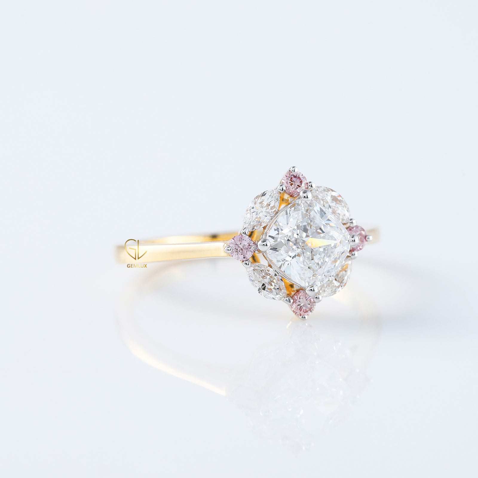 Cushion Cut Moissanite Diamond Halo Engagement Ring