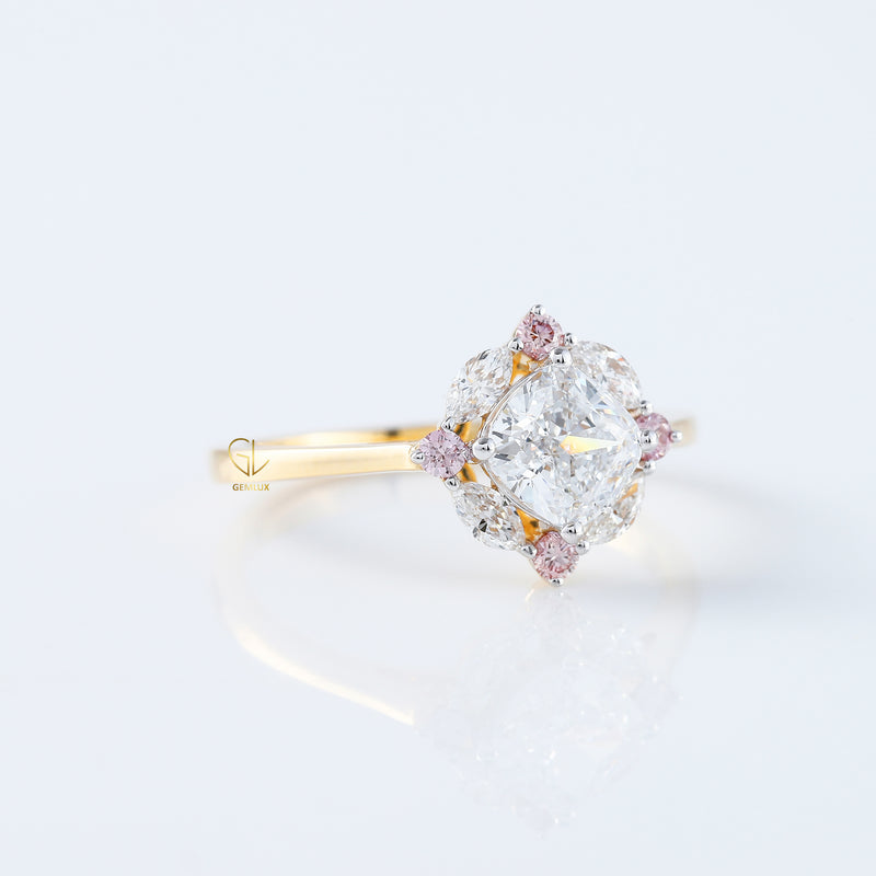 Cushion Cut Moissanite Halo Engagement Ring
