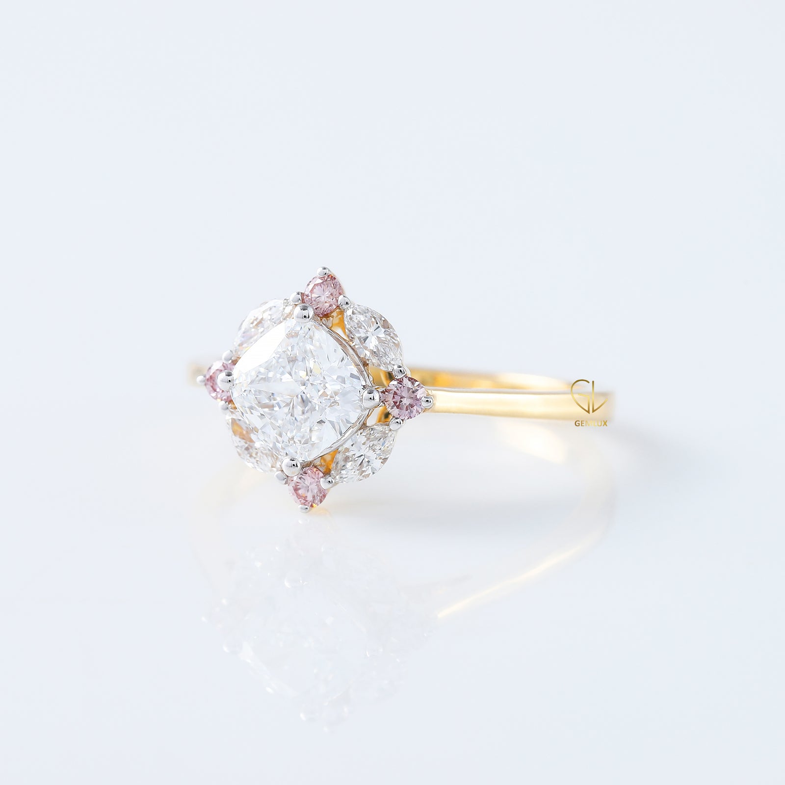 Cushion Cut Moissanite Diamond Halo Engagement Ring