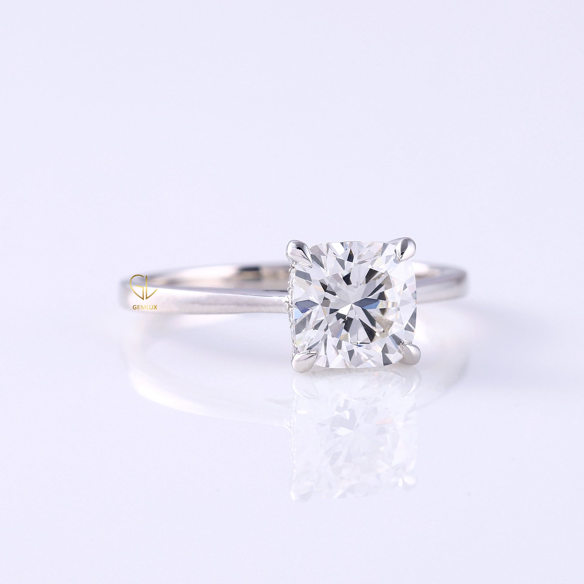 Cushion Moissanite Hidden Halo Solitaire Engagement Ring