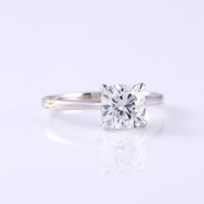 Cushion Moissanite Hidden Halo Solitaire Engagement Ring