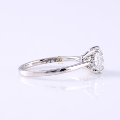 Cushion Cut Lab Grown Solitaire Hidden Halo Ring