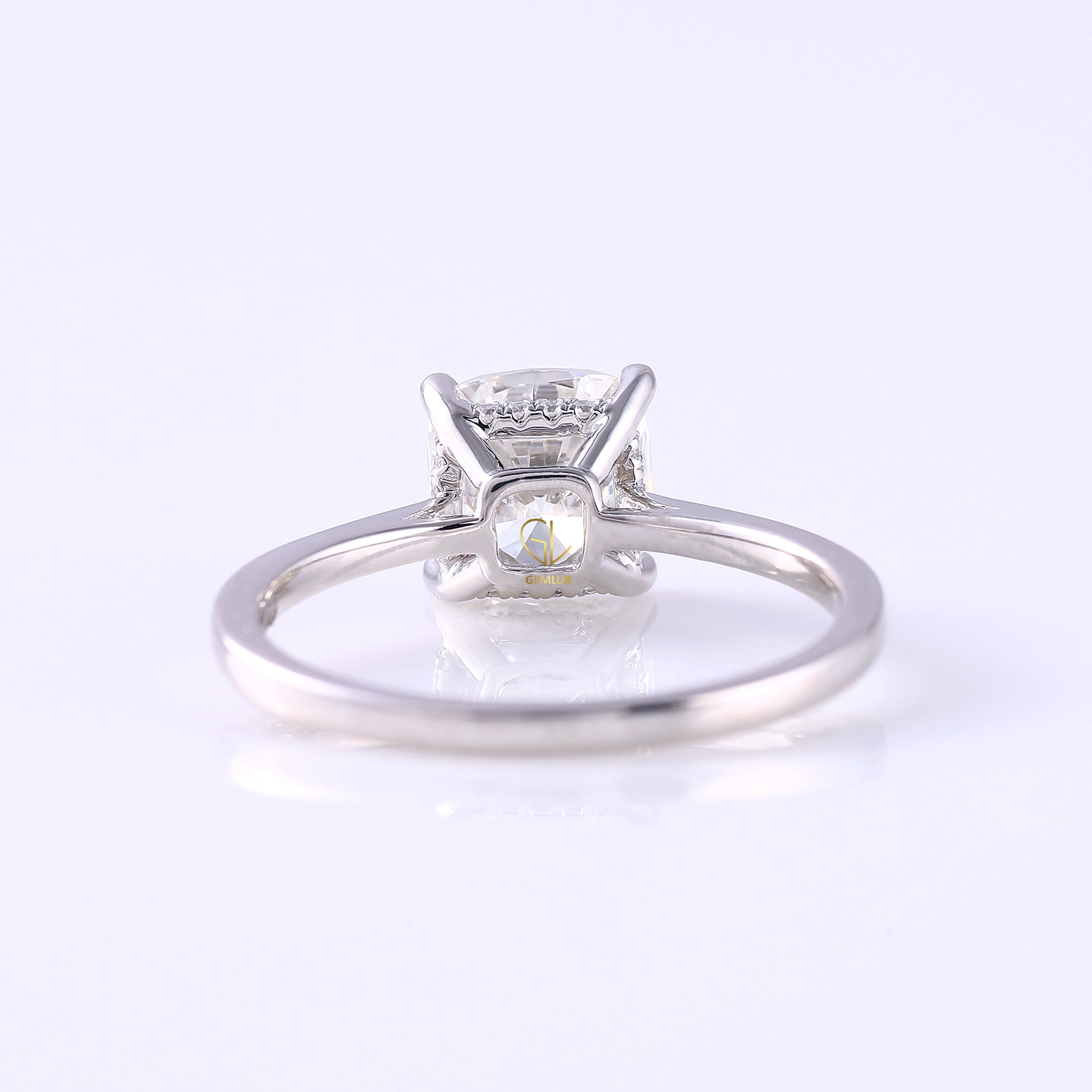 Cushion Moissanite Hidden Halo Solitaire Engagement Ring