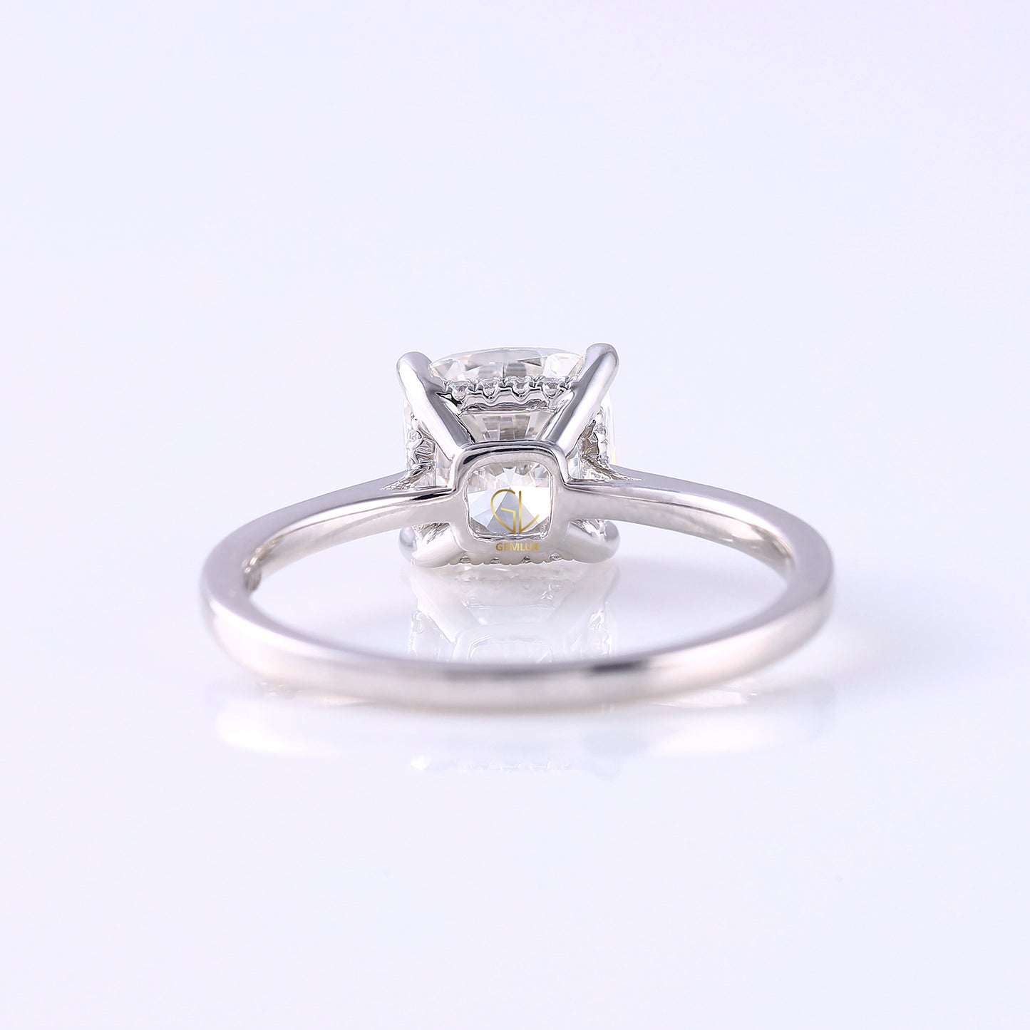 Cushion Cut Lab Grown Solitaire Hidden Halo Ring