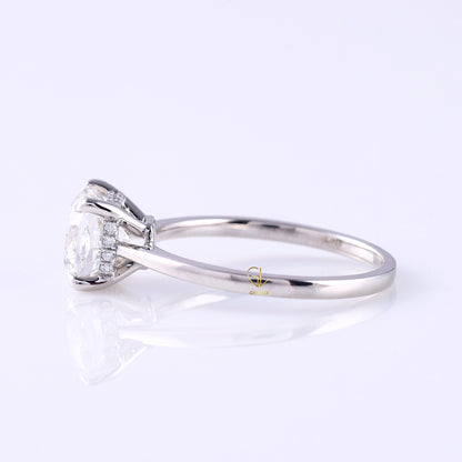 Cushion Cut Lab Grown Solitaire Hidden Halo Ring