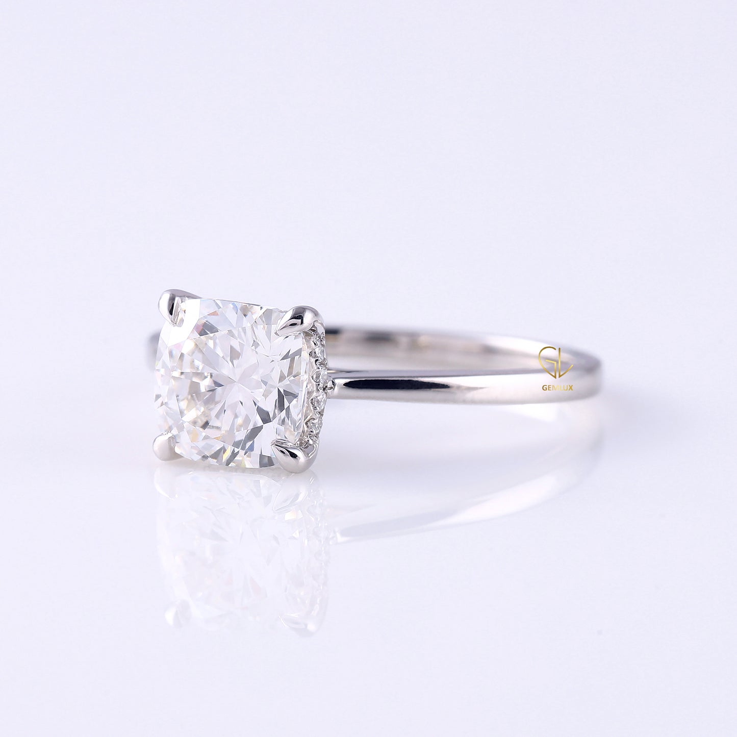 Cushion Moissanite Hidden Halo Solitaire Engagement Ring