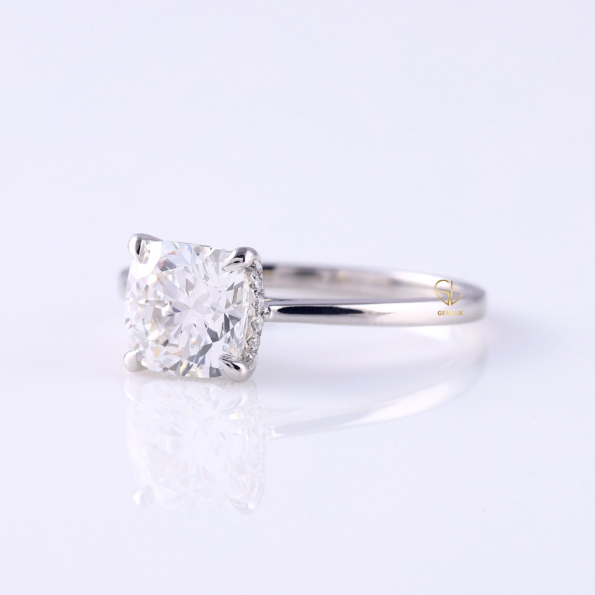 Cushion Moissanite Hidden Halo Solitaire Engagement Ring