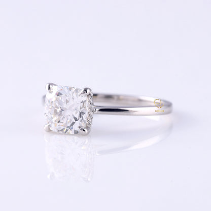 Cushion Cut Lab Grown Hidden Halo Solitaire Ring