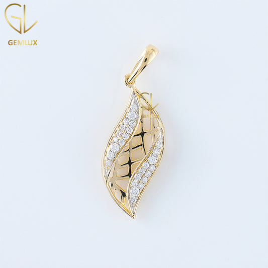 14K Solid Gold Leaf Moissanite Diamond Pendant For Women