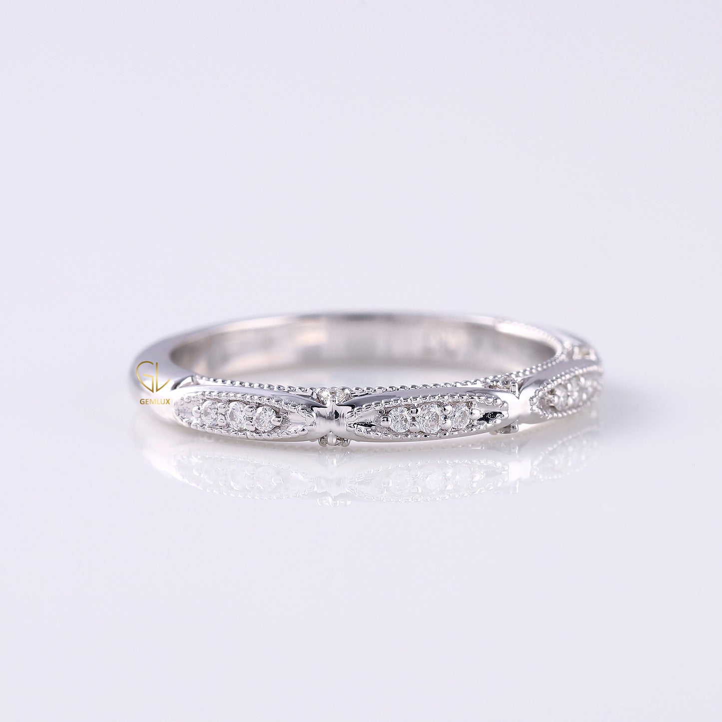 Art Deco Milgrain Moissanite Stackable Wedding Band