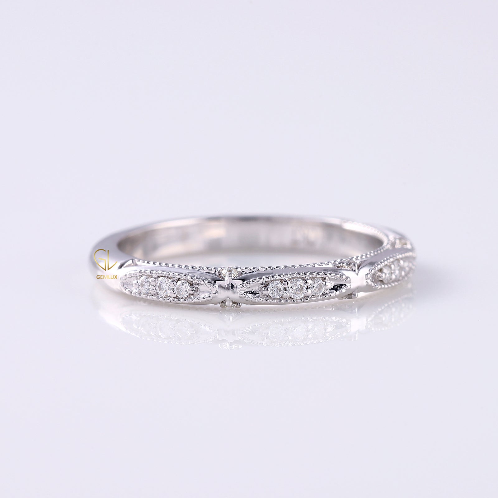 Lab Grown Vintage Art Deco Milgrain Wedding Band