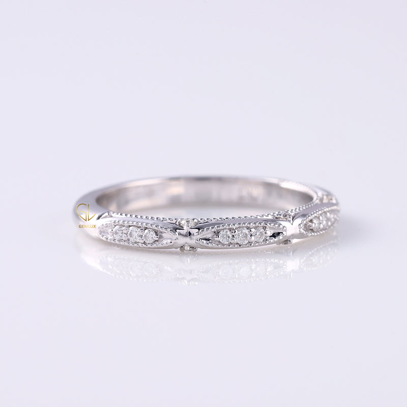 Lab Grown Vintage Art Deco Milgrain Wedding Band