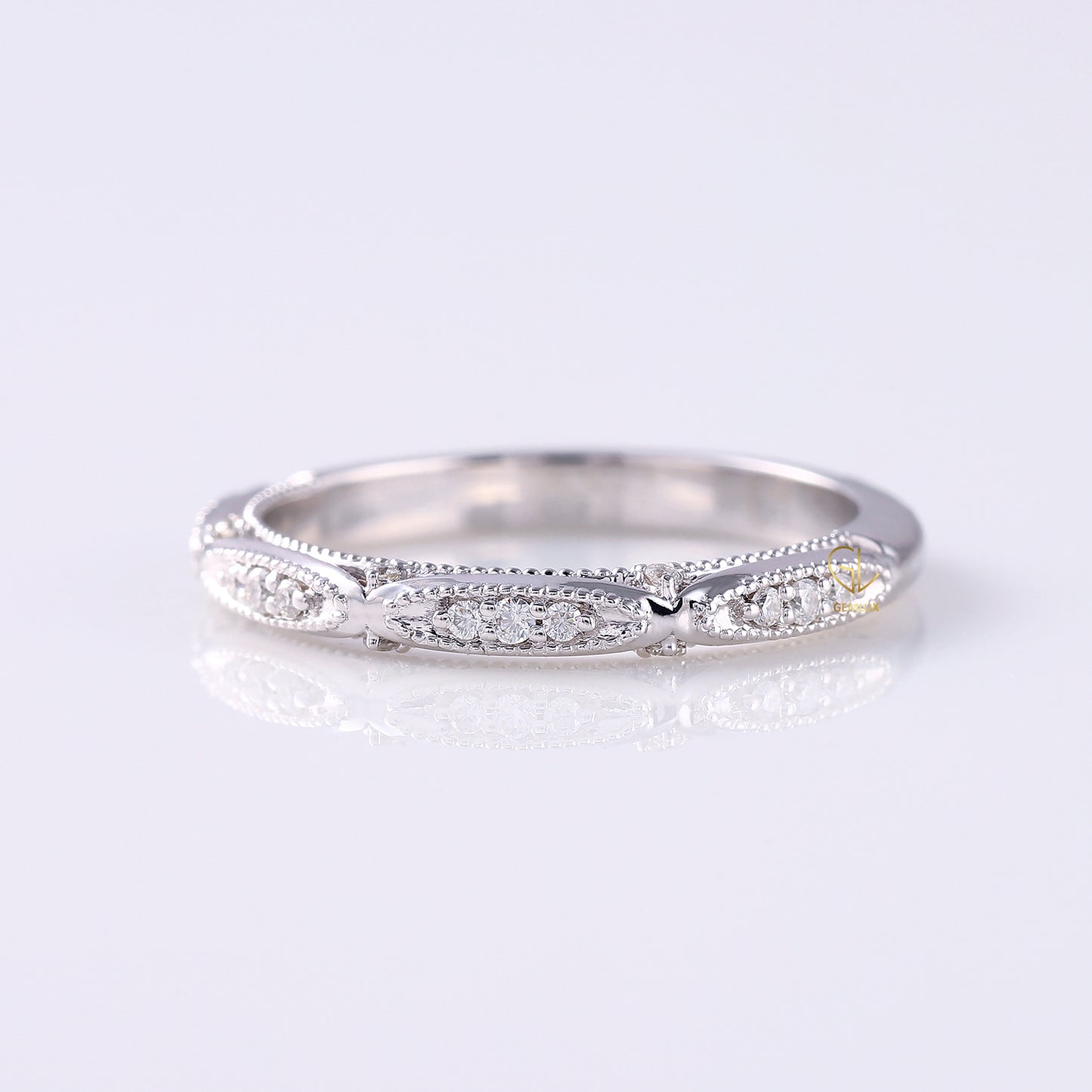 Art Deco Milgrain Moissanite Stackable Wedding Band