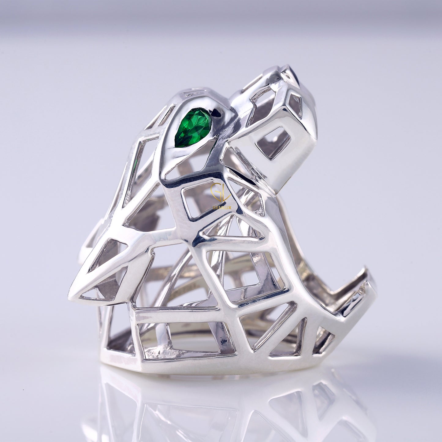 Animal Inspired Green Eye Cocktail Style Panther Ring