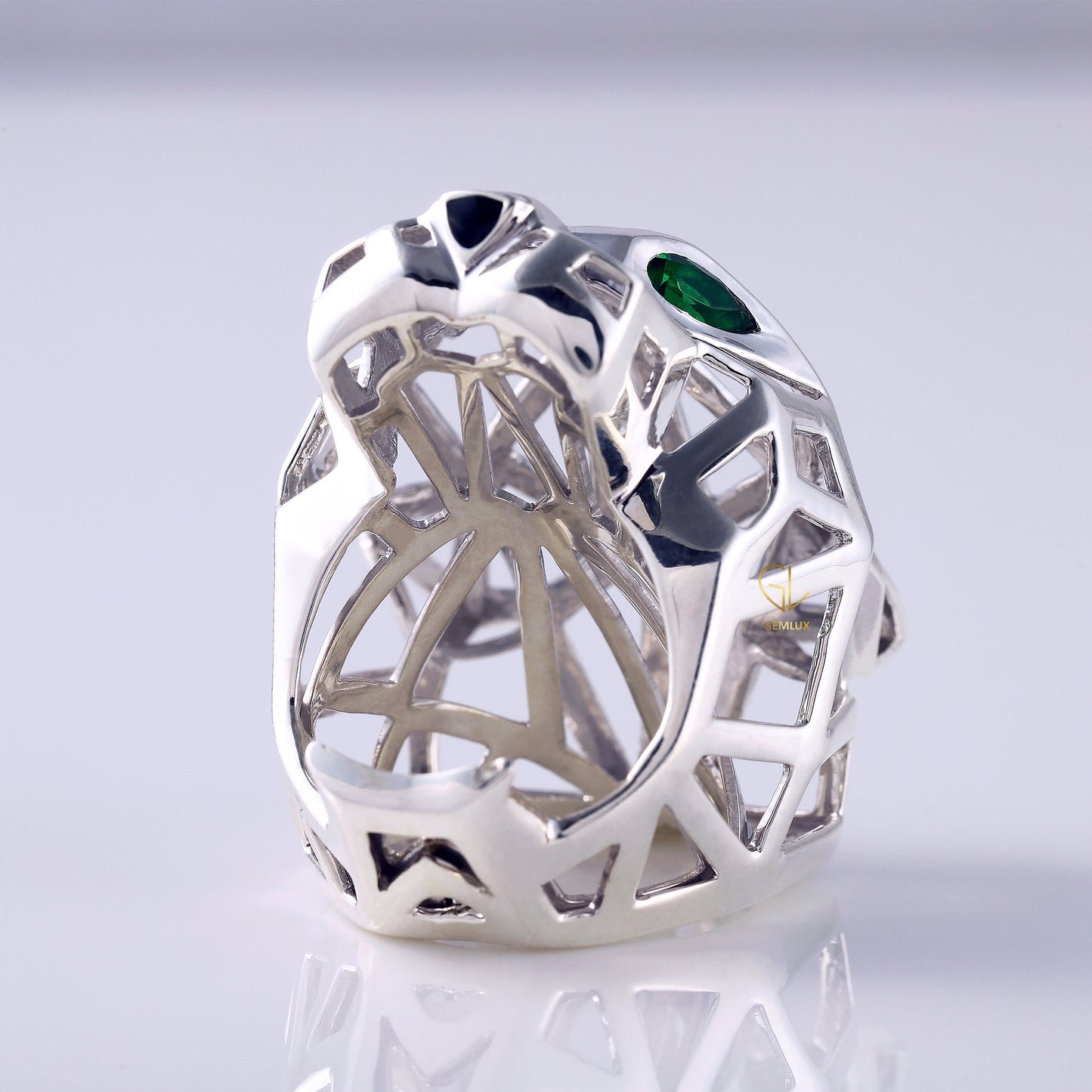 Efrain Perez  1st part payment Solid Gold Green Eye Panther Ring - Animal-Inspired Design