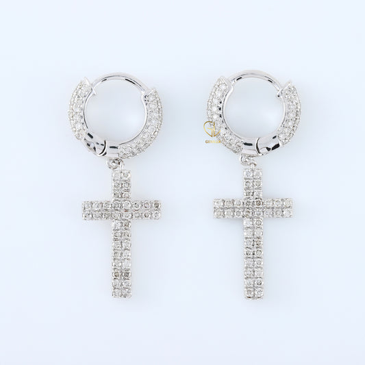 Vintage Style Moissanite Diamond Cross Hoop Earrings