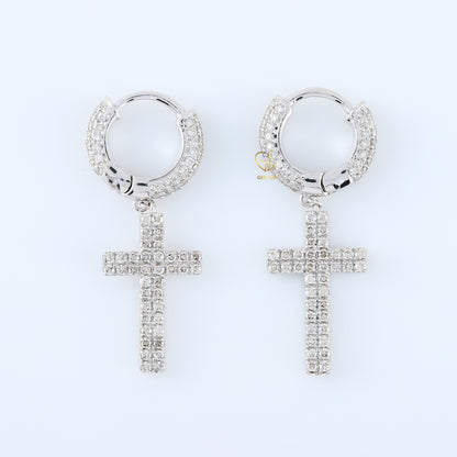 Vintage Style Lab Grown Diamond Cross Hoop Earrings