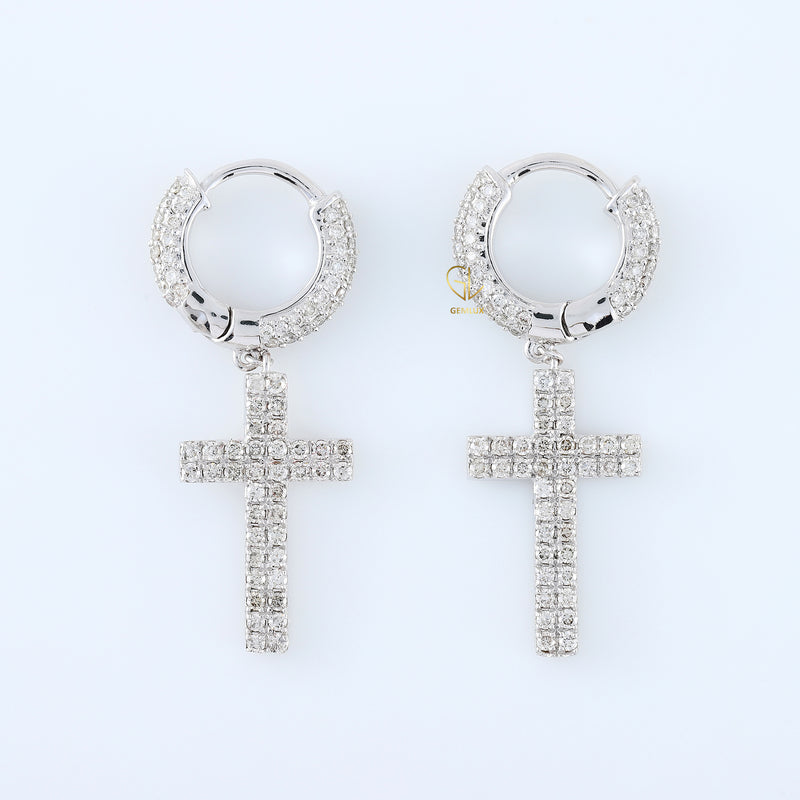 Vintage Style Lab Grown Diamond Cross Hoop Earrings