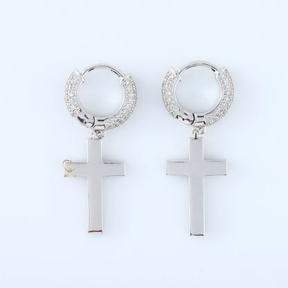 Vintage Style Lab Grown Diamond Cross Hoop Earrings