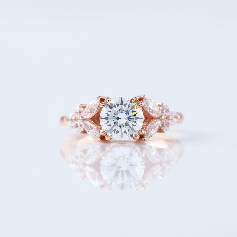 Round Cut Moissanite Diamond Cluster Engagement Ring