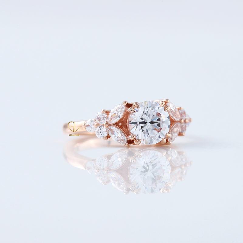 Round Cut Moissanite Diamond Cluster Engagement Ring