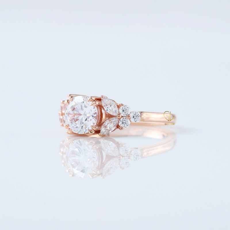 Round Cut Moissanite Diamond Cluster Engagement Ring
