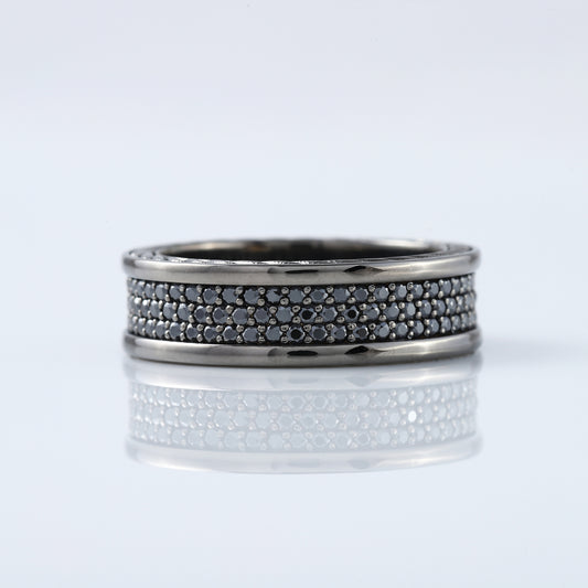 Full Eternity Men's Ring, Iced Out Black Moissanite Diamond Engagement Ring, Men's Hiphop Ring, 925 Silver Ring