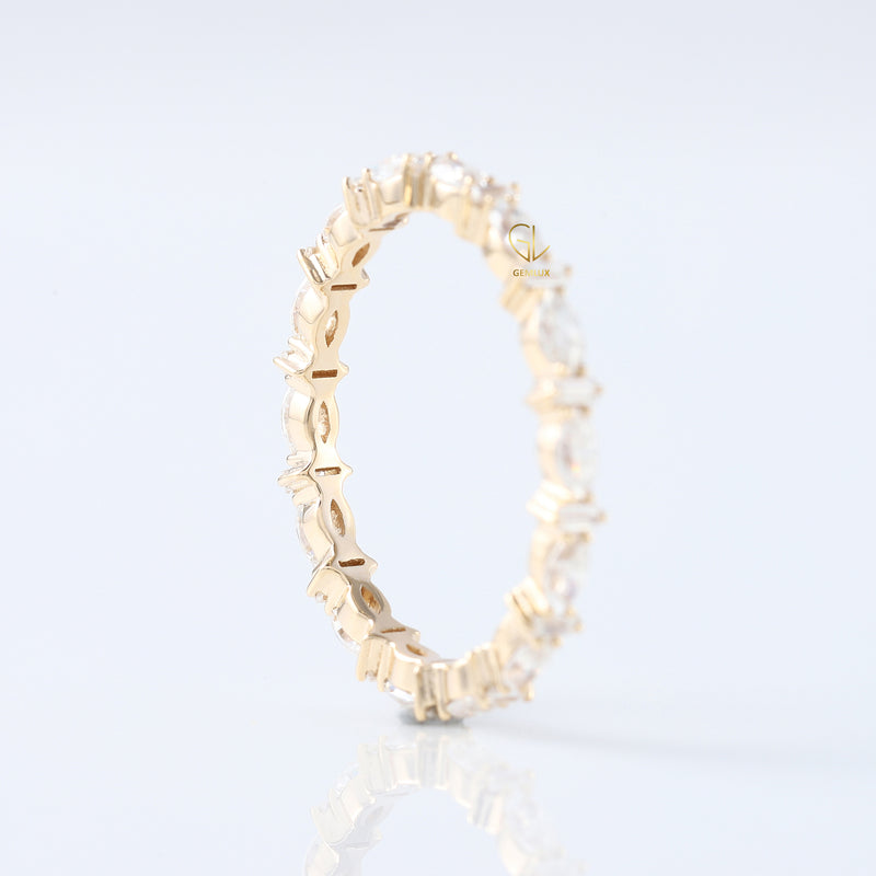 Baguette & Marquise Cut Moissanite Diamond Minimalist Eterinity Wedding Band